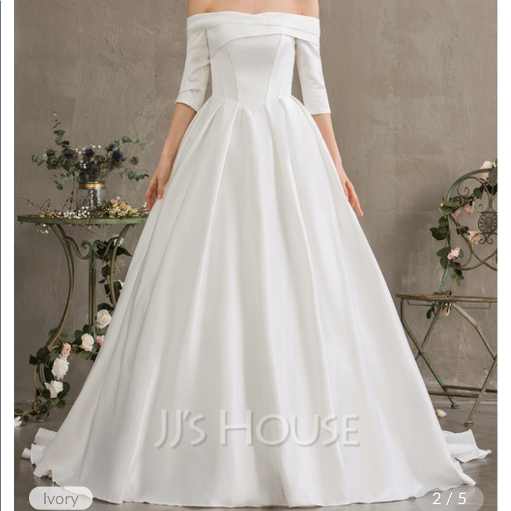 Ballgown Off the Shoulder Court Train Satin Wedding Dress